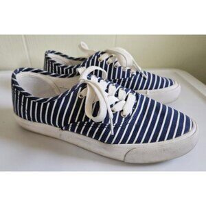 Avon CUSHION WALK Navy White Striped Tie Canvas Sneakers Ladies Size 8